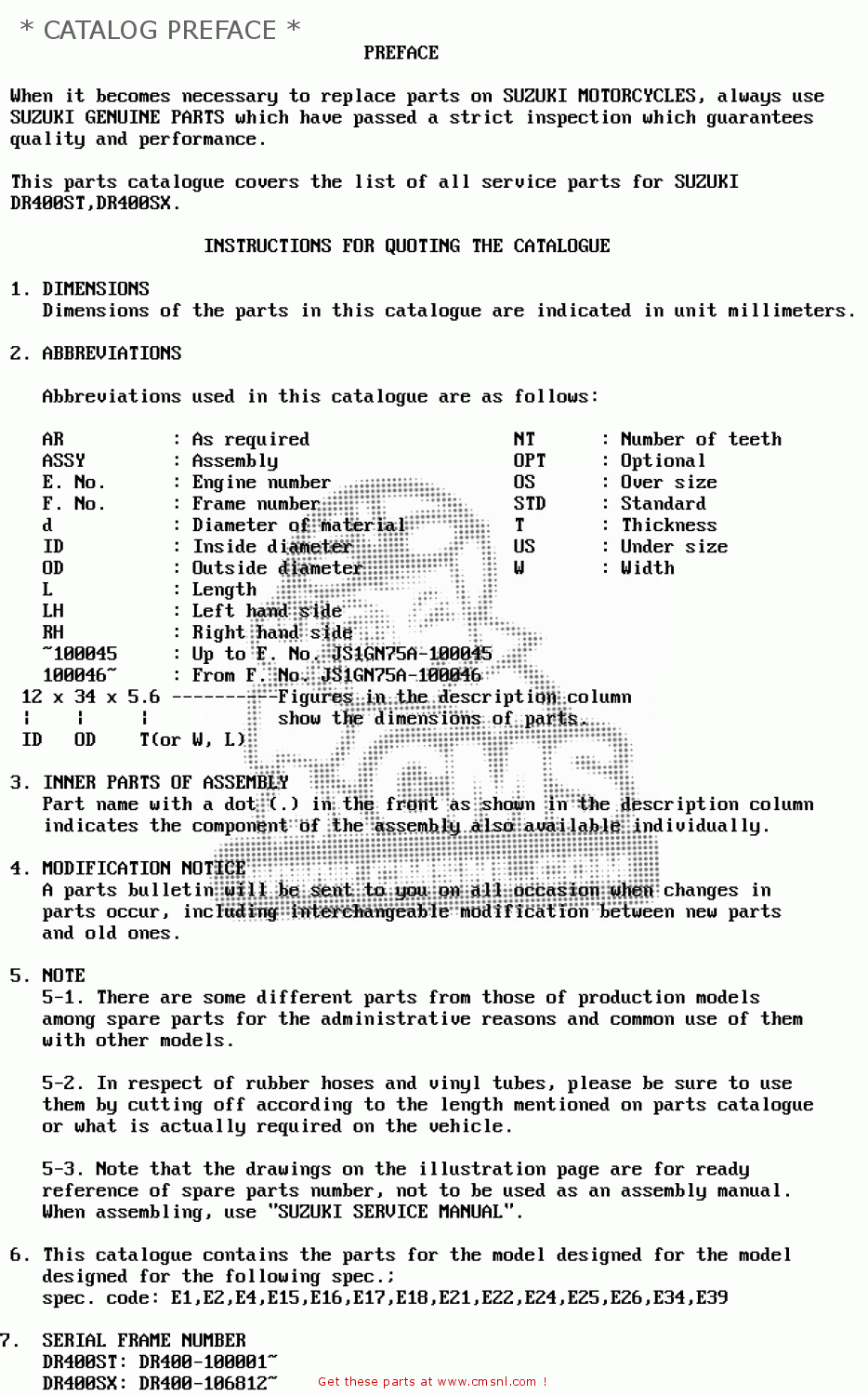 * CATALOG PREFACE * DR400S 1981 (X)