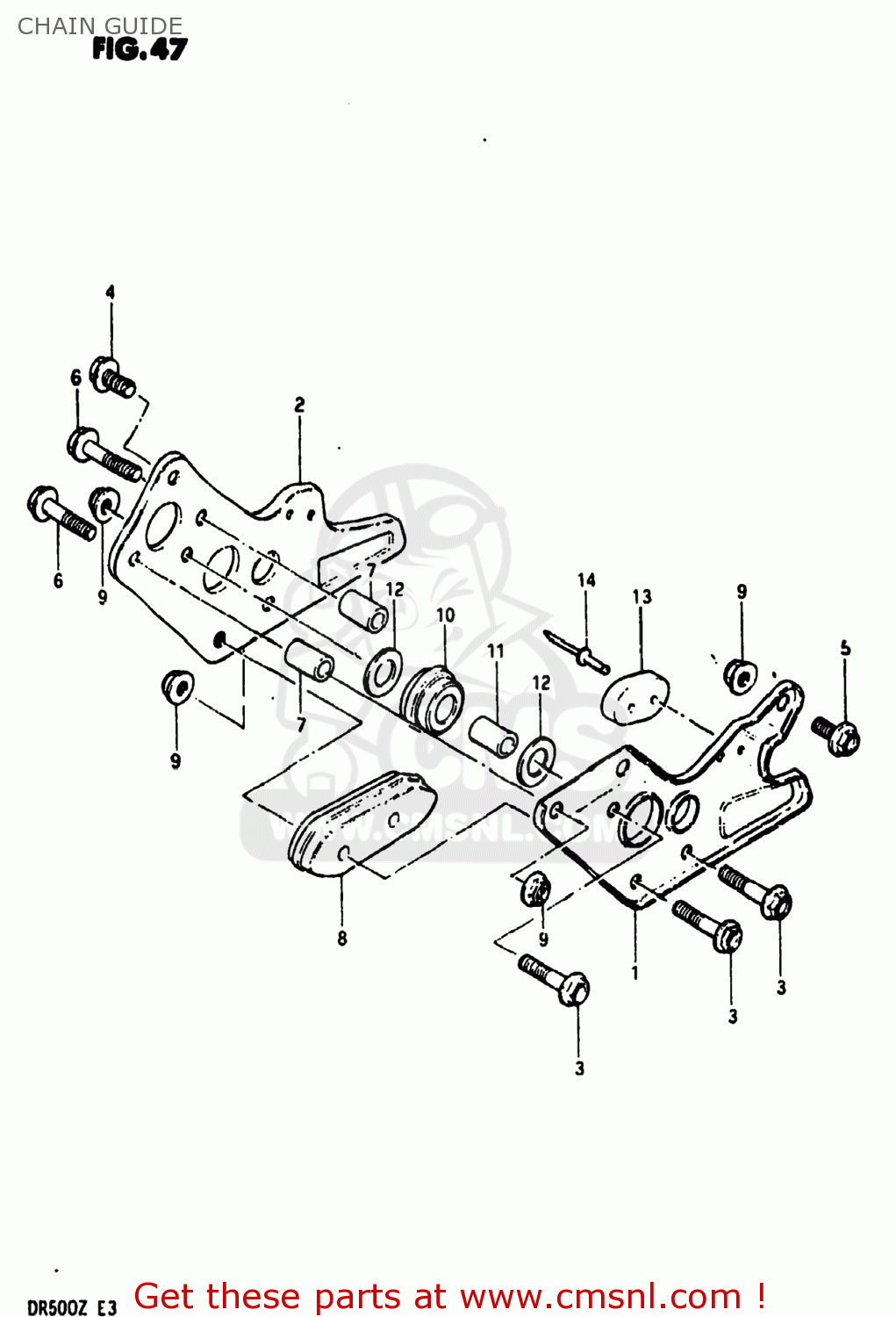 Suzuki DR500 1981 (X) USA (E03) CHAIN GUIDE - buy original CHAIN GUIDE ...