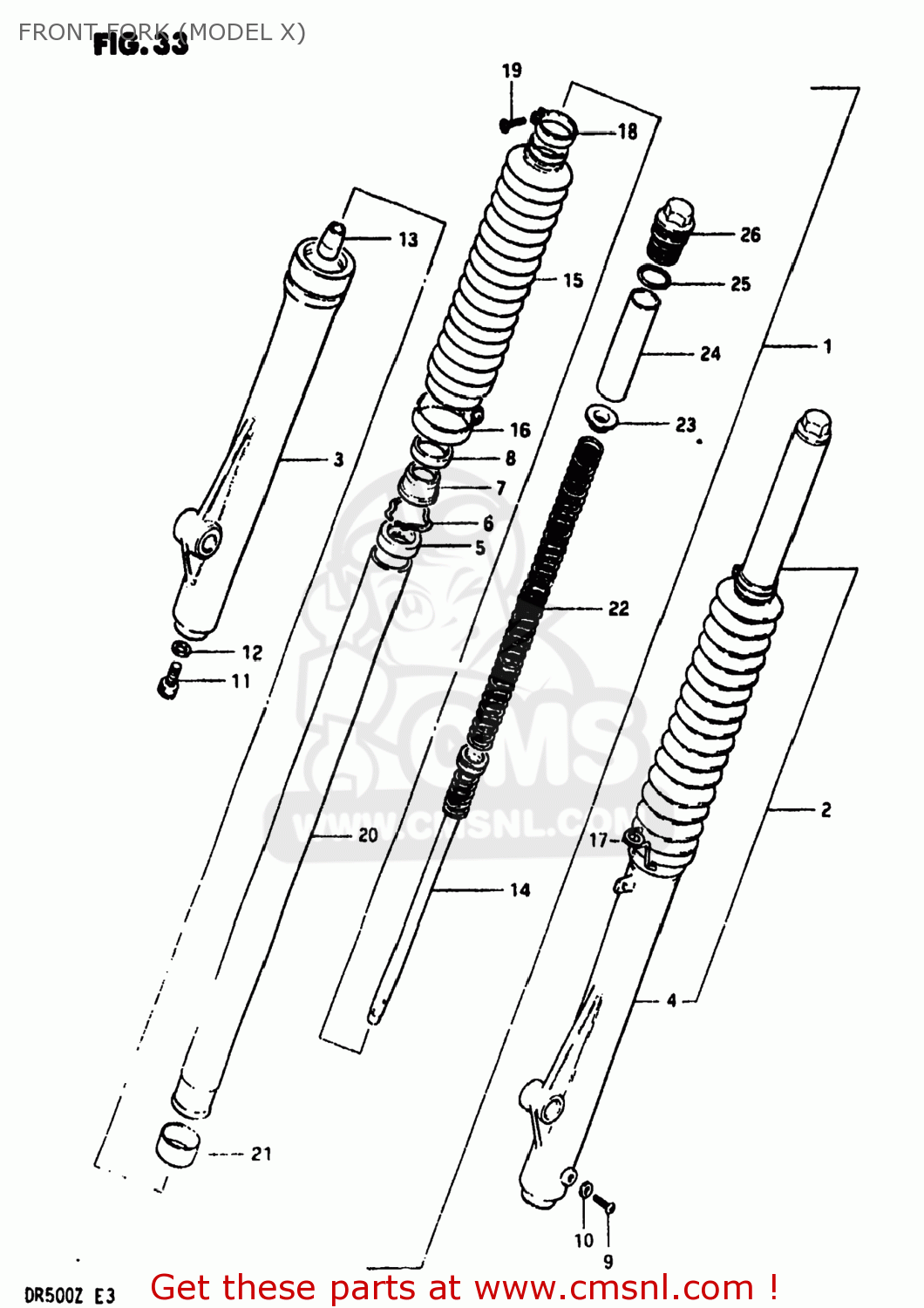 FRONT FORK (MODEL X) DR500 1982 (Z) USA (E03)