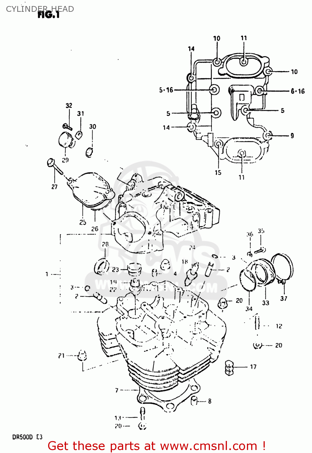 CYLINDER HEAD DR500 1983 (D) USA (E03)
