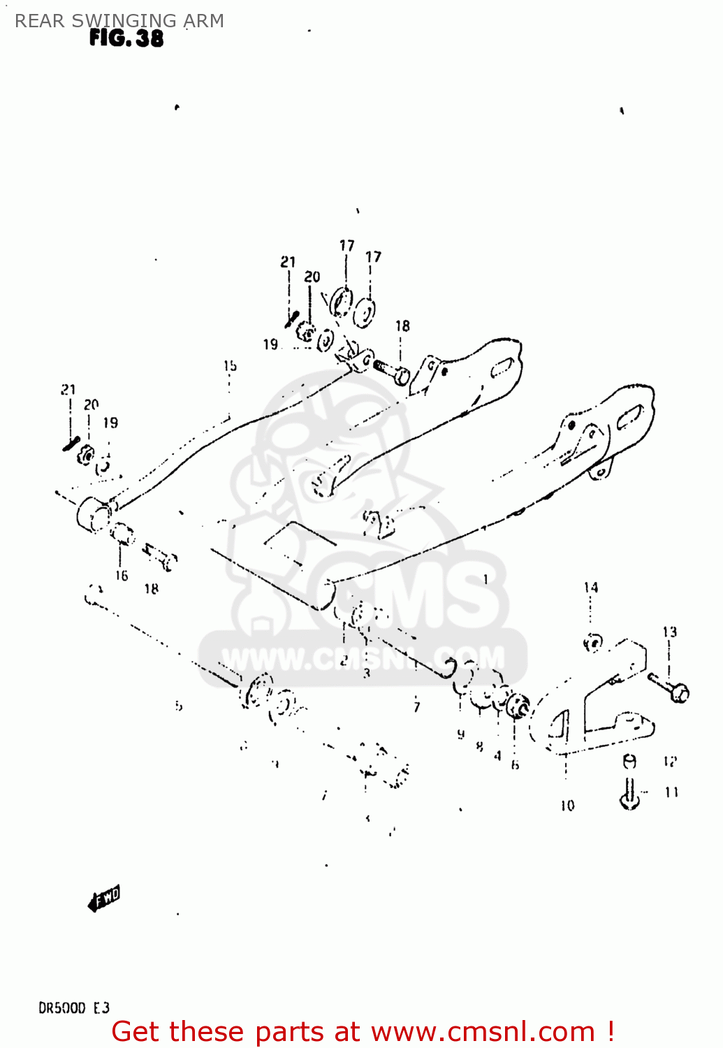REAR SWINGING ARM DR500 1983 (D) USA (E03)