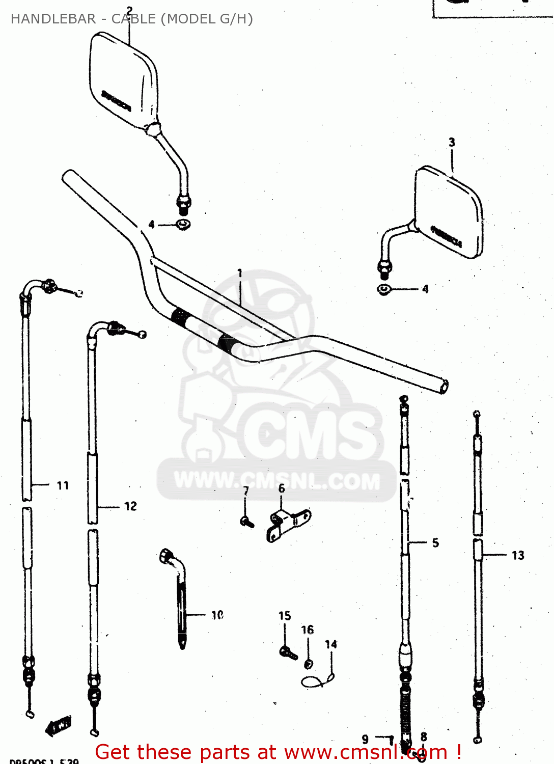 HANDLEBAR - CABLE (MODEL G/H) DR500R 1986 (G)