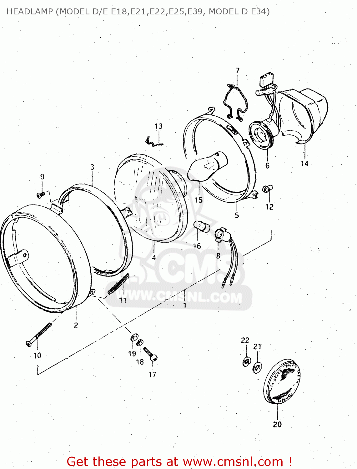 HEADLAMP (MODEL D/E E18,E21,E22,E25,E39, MODEL D E34) DR500S 1983 (D)