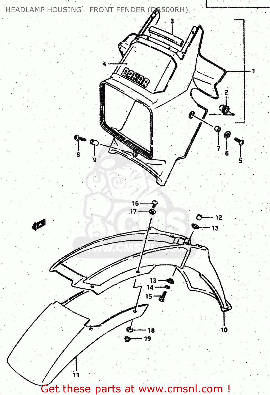 HEADLAMP HOUSING - FRONT FENDER (DR500RH) DR500S 1987 (H)