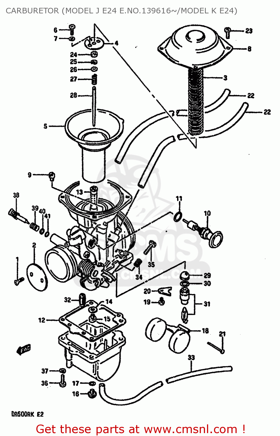 CARBURETOR (MODEL J E24 E.NO.139616~/MODEL K E24) DR600R 1986 (G) (E02 E04 E16 E18 E21 E22 E24 E25 E34)