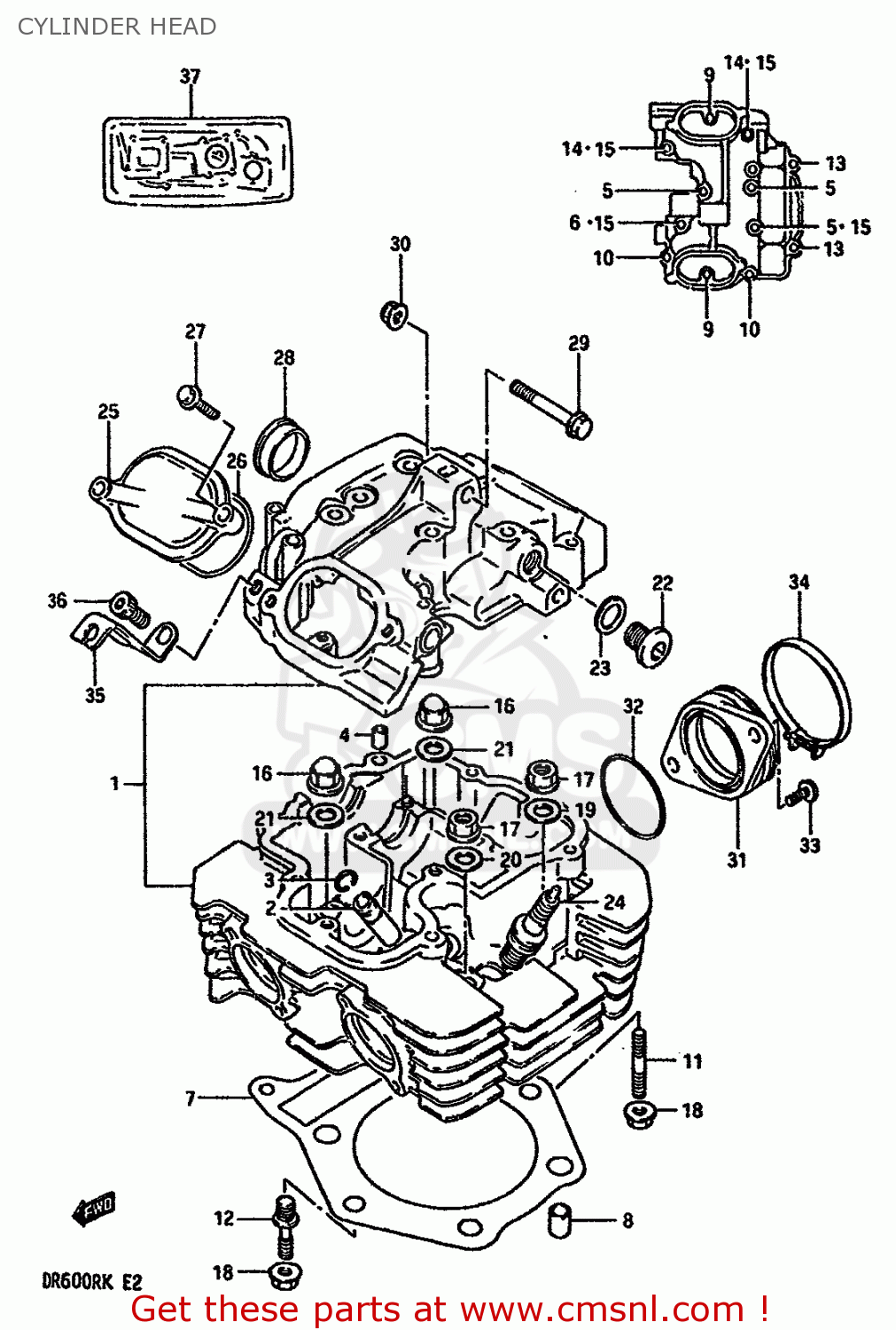 CYLINDER HEAD DR600R 1988 (J) (E02 E04 E06 E15 E16 E17 E18 E22 E24 E25 E34 E53