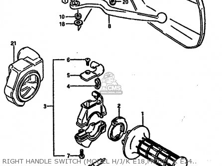 RIGHT HANDLE SWITCH (MODEL H/J/K E18,MODEL K E24,E39) - DR600R 1988 (J) (E02 E04 E06 E15 E16 E17 E18 E22 E24 E25 E34 E53