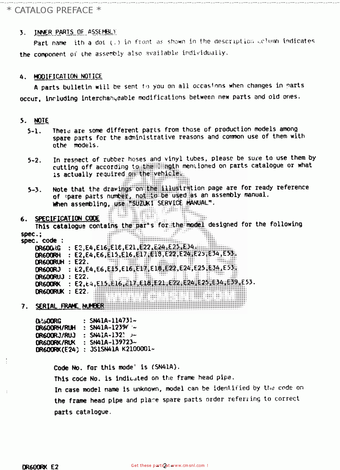 * CATALOG PREFACE * DR600RU 1988 (J)