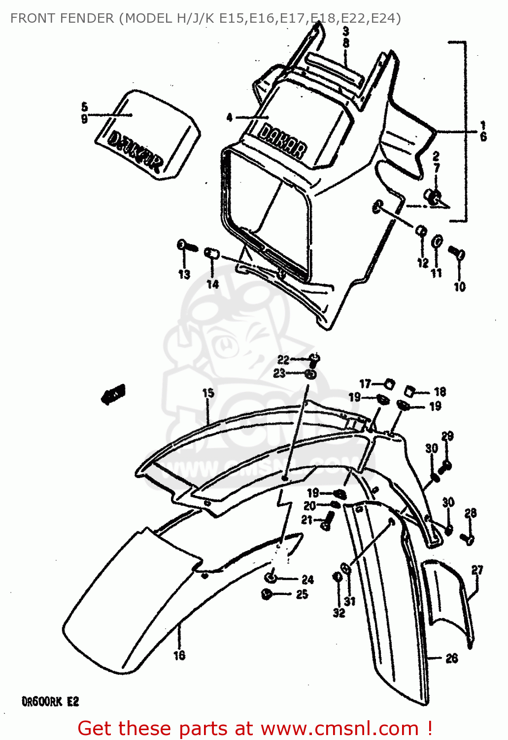 FRONT FENDER (MODEL H/J/K E15,E16,E17,E18,E22,E24) DR600RU 1989 (K)