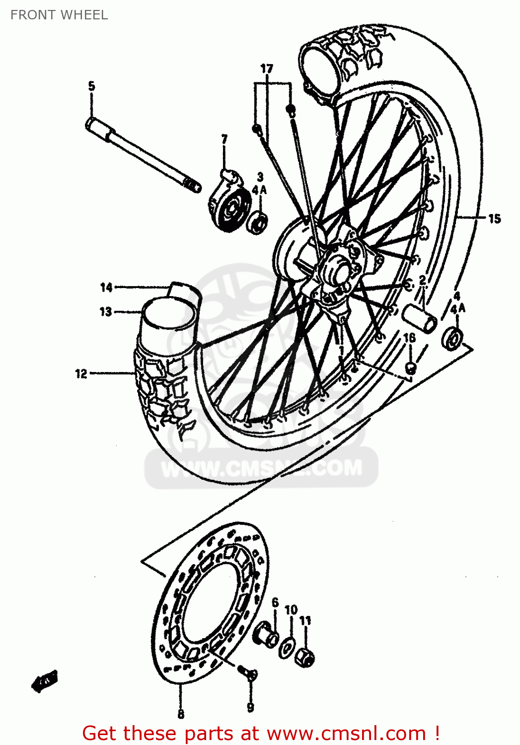 FRONT WHEEL DR600S 1985 (F) (E01 E02 E04 E06 E15 E16 E17 E18 E21 E22 E24 E25