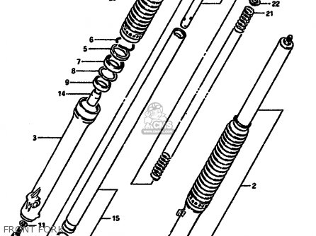 FRONT FORK - DR600S 1988 (J) (E02 E04 E15 E16 E17 E18 E21 E22 E34 E53)