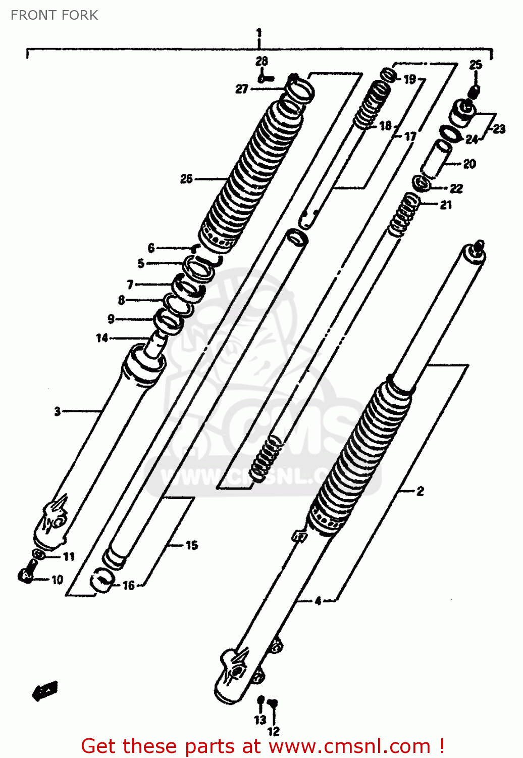 FRONT FORK DR600S 1989 (K) (E02 E04 E15 E16 E17 E18 E21 E22 E25 E34 E39 E53