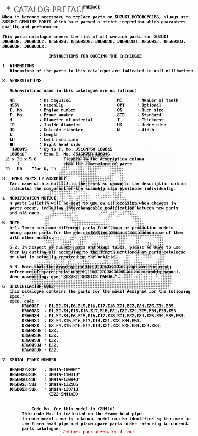 * CATALOG PREFACE * DR600S 1989 (K) (E02 E04 E15 E16 E17 E18 E21 E22 E25 E34 E39 E53