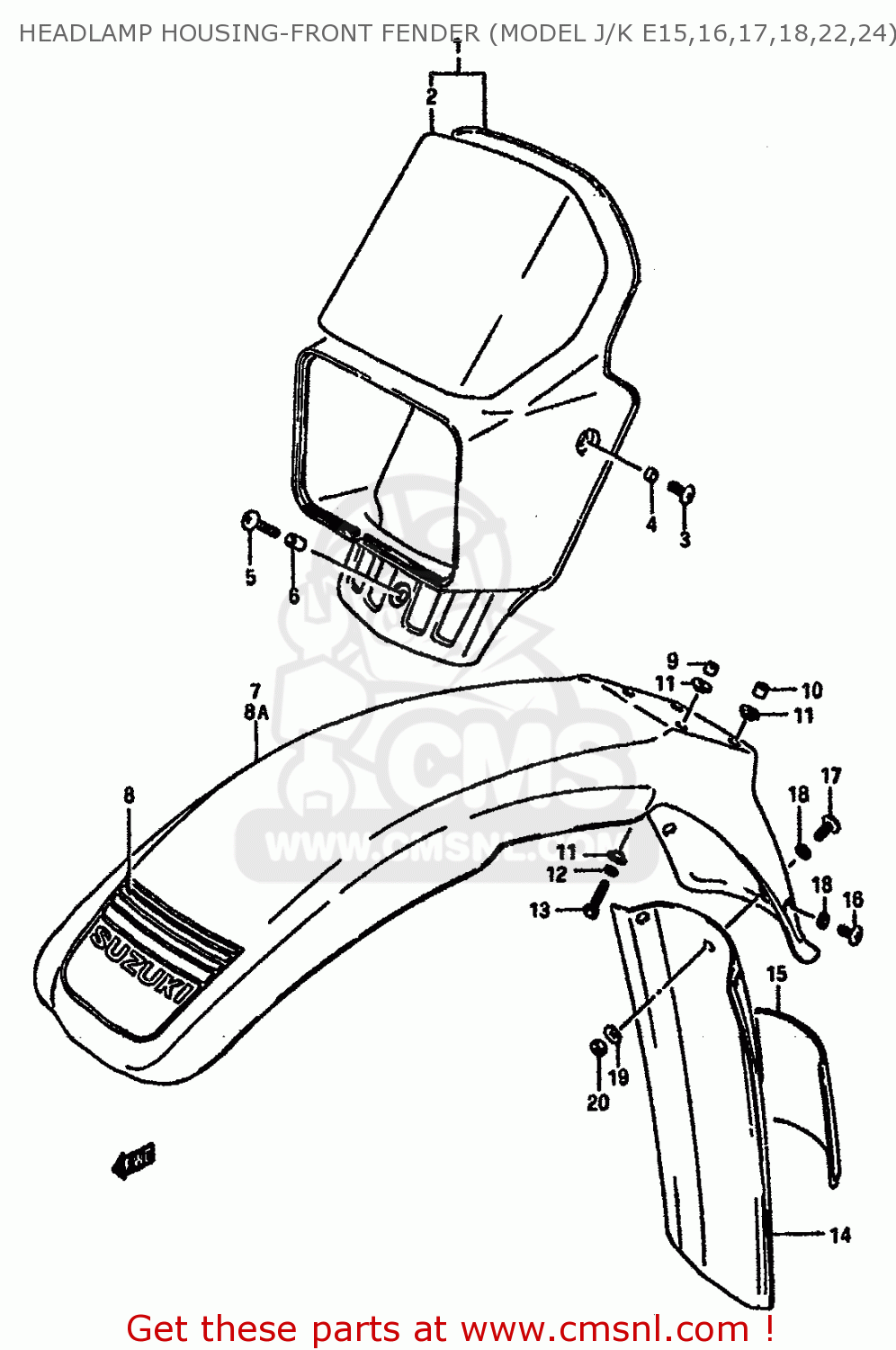 HEADLAMP HOUSING-FRONT FENDER (MODEL J/K E15,16,17,18,22,24) DR600SU 1989 (K) GERMANY (E22)