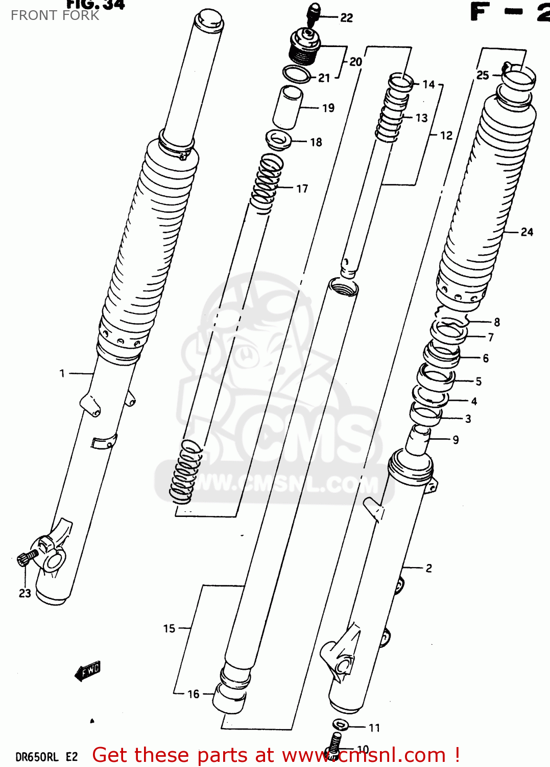 FRONT FORK DR650R 1990 (L) (E2 E4 E15 E16 E17 E18 E21 E22 E24 E25 E34 E39 E