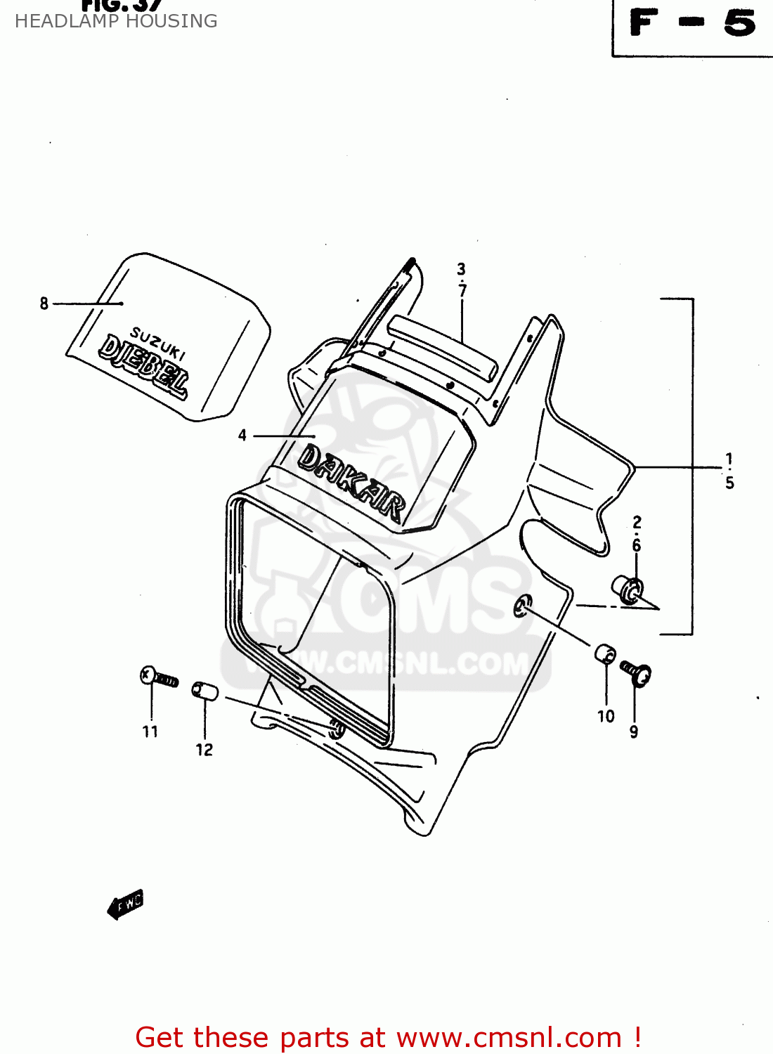 HEADLAMP HOUSING DR650R 1990 (L) (E2 E4 E15 E16 E17 E18 E21 E22 E24 E25 E34 E39 E
