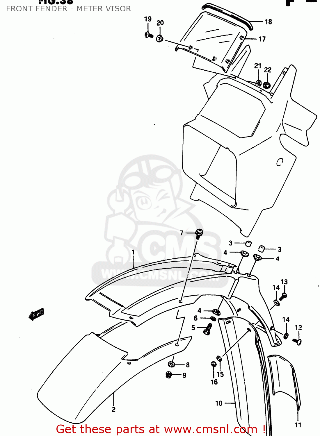 FRONT FENDER - METER VISOR DR650R 1990 (L) (E2 E4 E15 E16 E17 E18 E21 E22 E24 E25 E34 E39 E