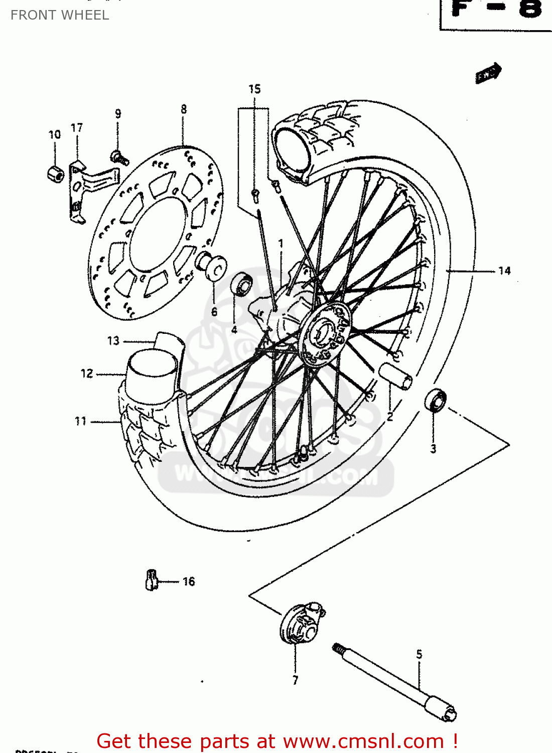 FRONT WHEEL DR650R 1990 (L) (E2 E4 E15 E16 E17 E18 E21 E22 E24 E25 E34 E39 E