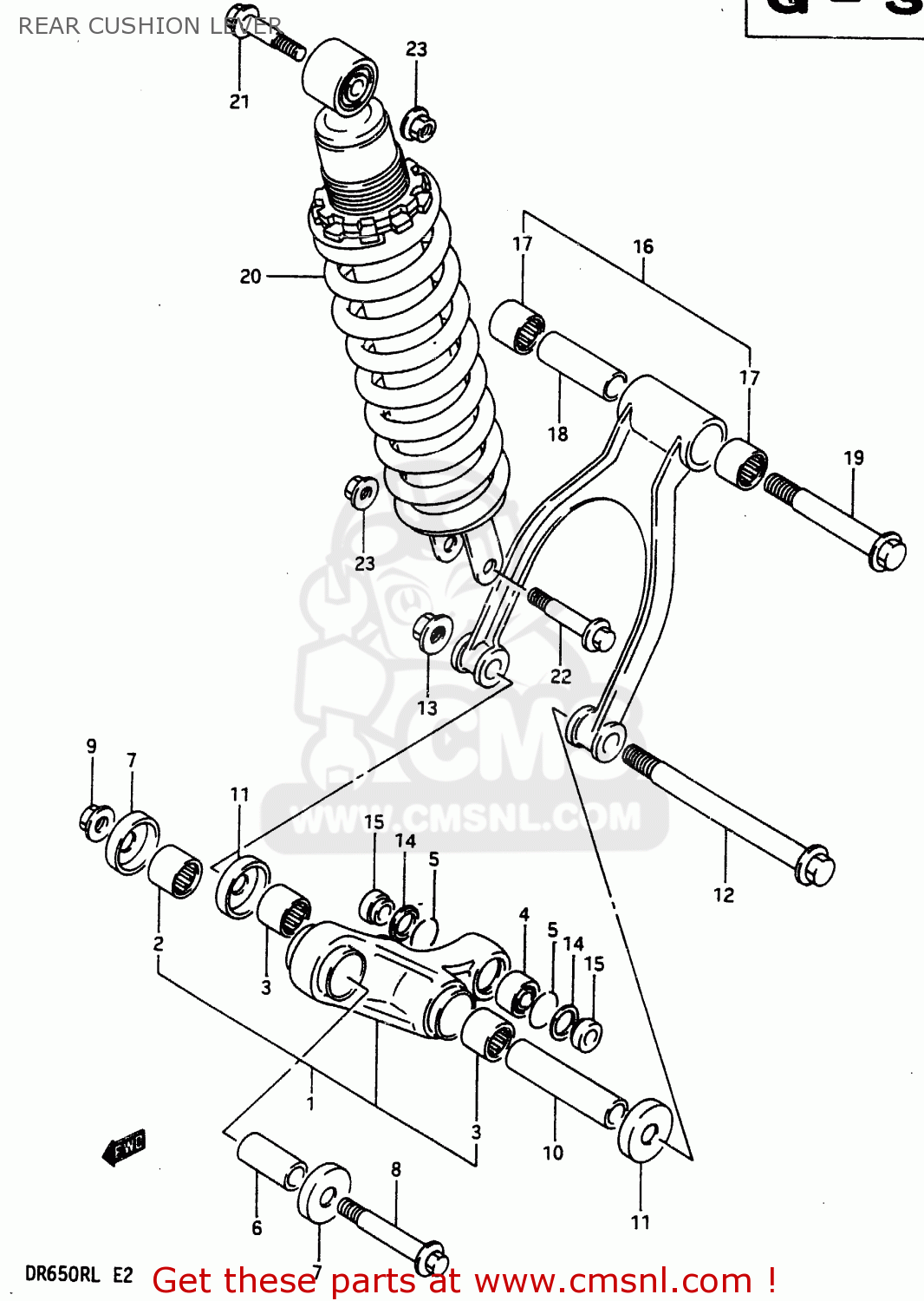REAR CUSHION LEVER DR650R 1990 (L) (E2 E4 E15 E16 E17 E18 E21 E22 E24 E25 E34 E39 E