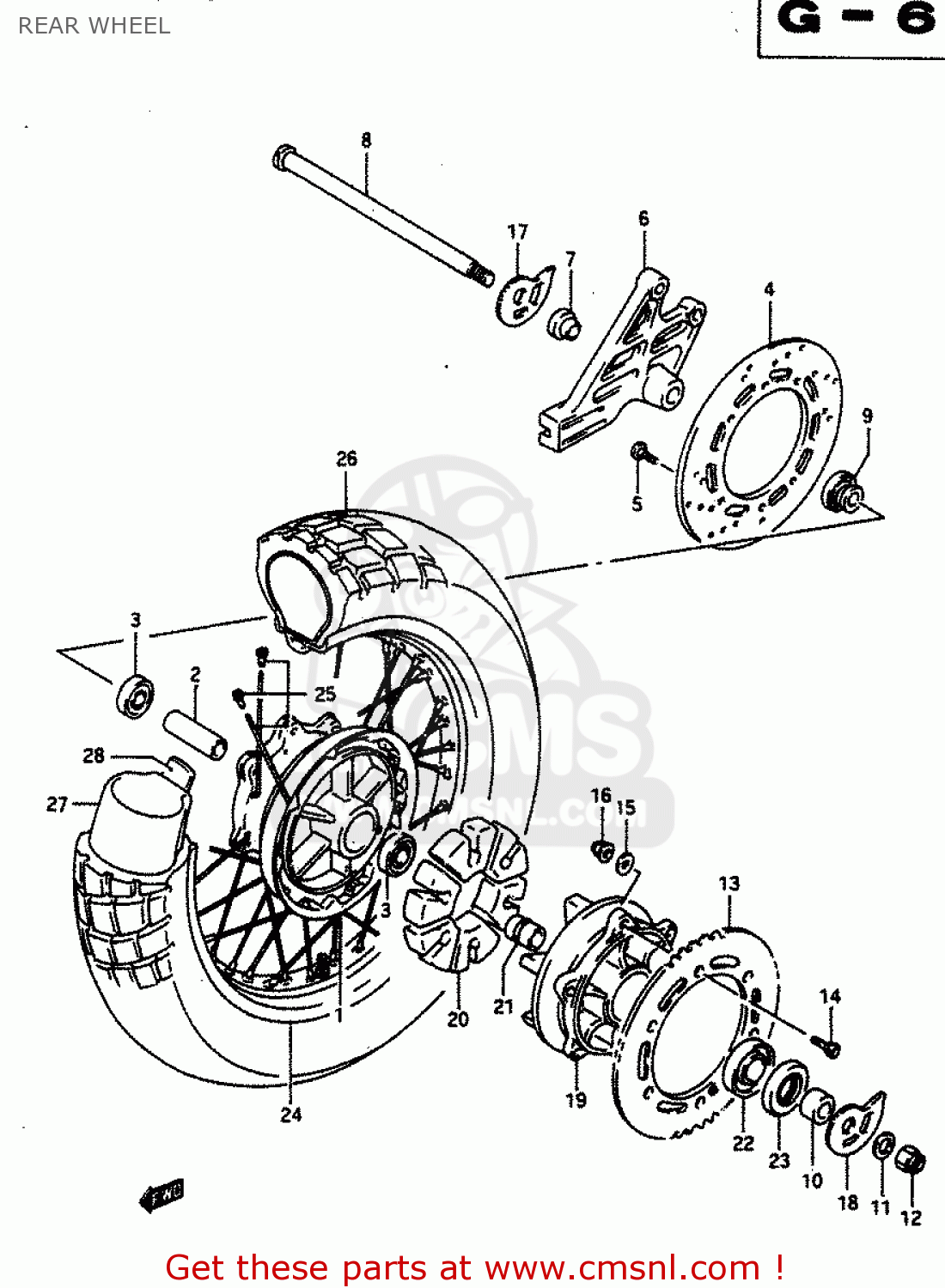 REAR WHEEL DR650R 1990 (L) (E2 E4 E15 E16 E17 E18 E21 E22 E24 E25 E34 E39 E