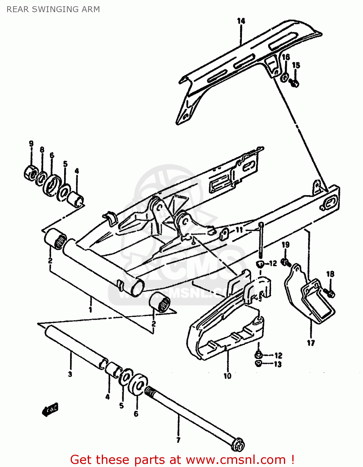 REAR SWINGING ARM DR650R 1993 (P) (E04 E17 E18 E21 E22 E24 E34 E53)
