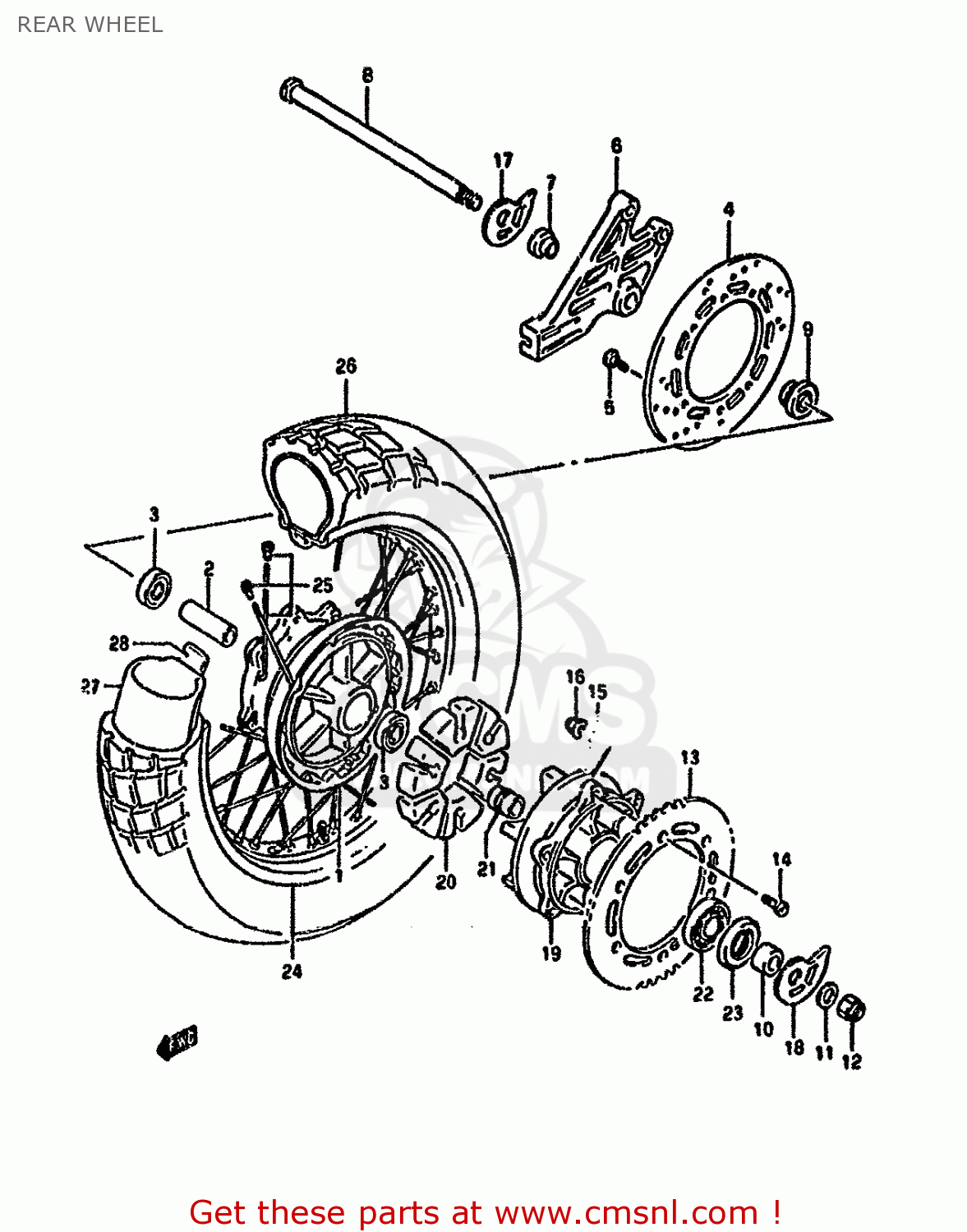 REAR WHEEL DR650R 1993 (P) (E04 E17 E18 E21 E22 E24 E34 E53)