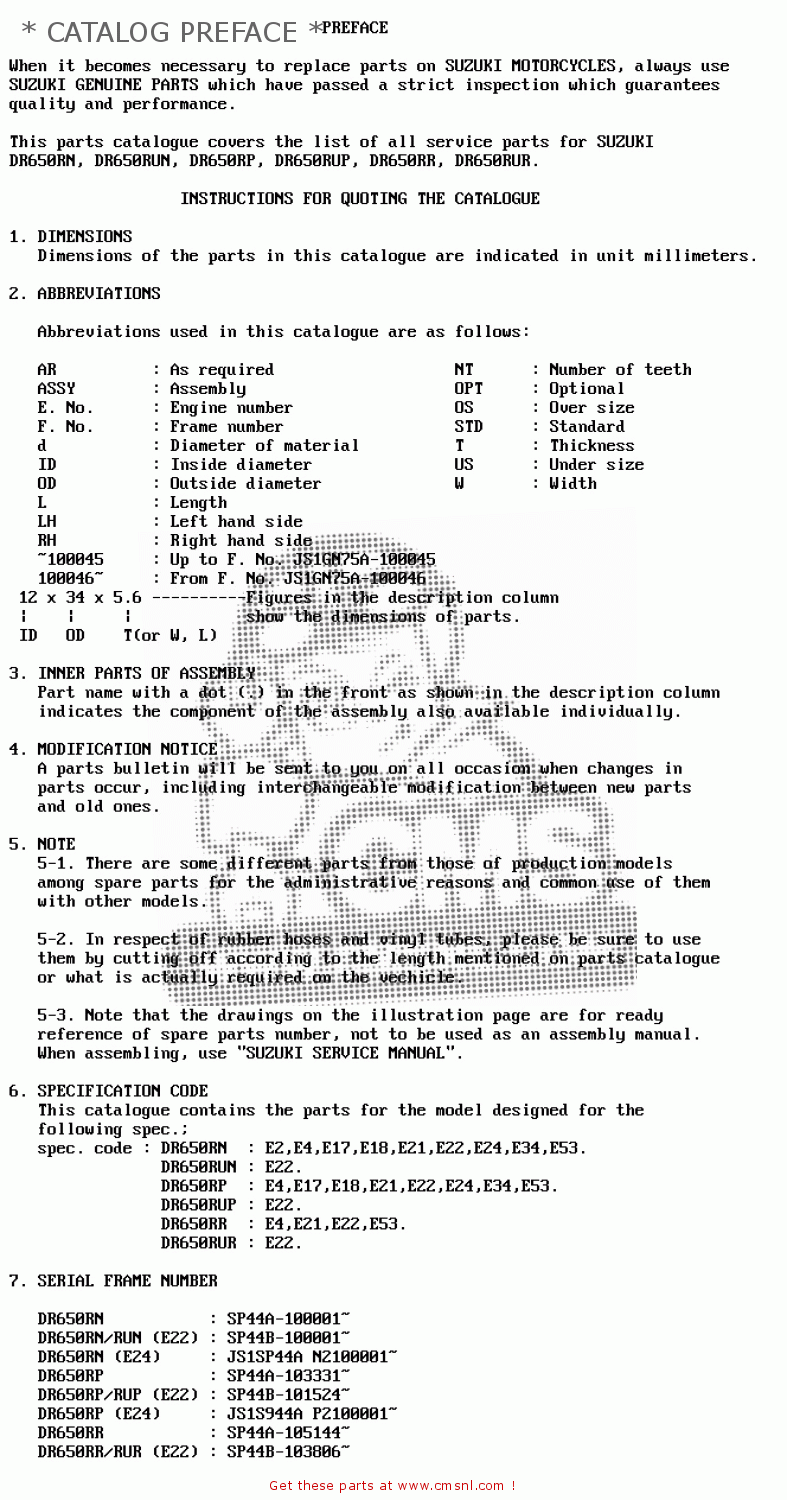 * CATALOG PREFACE * DR650R 1994 (R) (E04 E21 E22 E53)