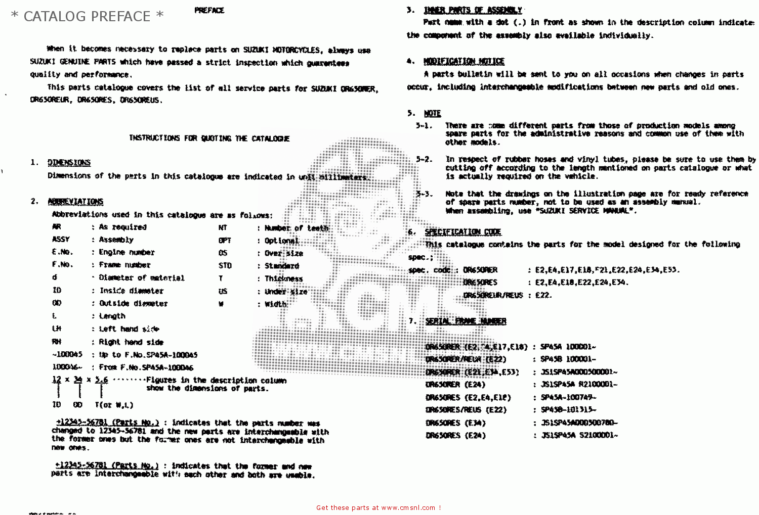 * CATALOG PREFACE * DR650RE 1994 (R) (E02 E04 E17 E18)