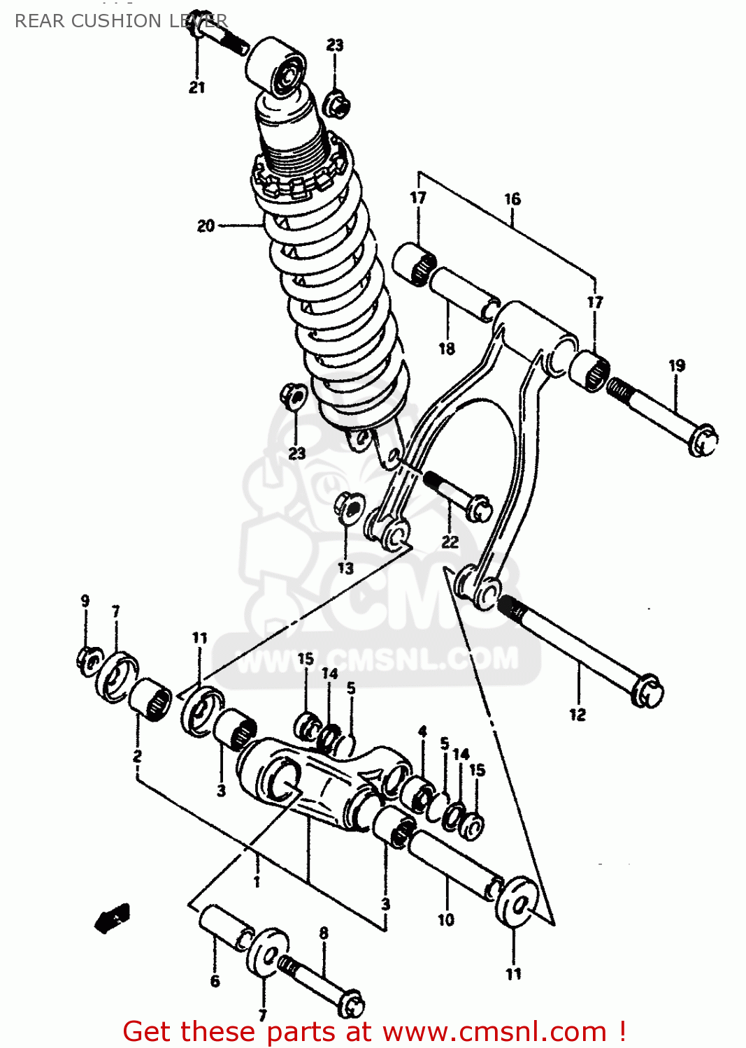 REAR CUSHION LEVER DR650RS 1990 (L) (2 4 15 E16 E17 E18 E21 E22 E24 E25 E34 E39 E53