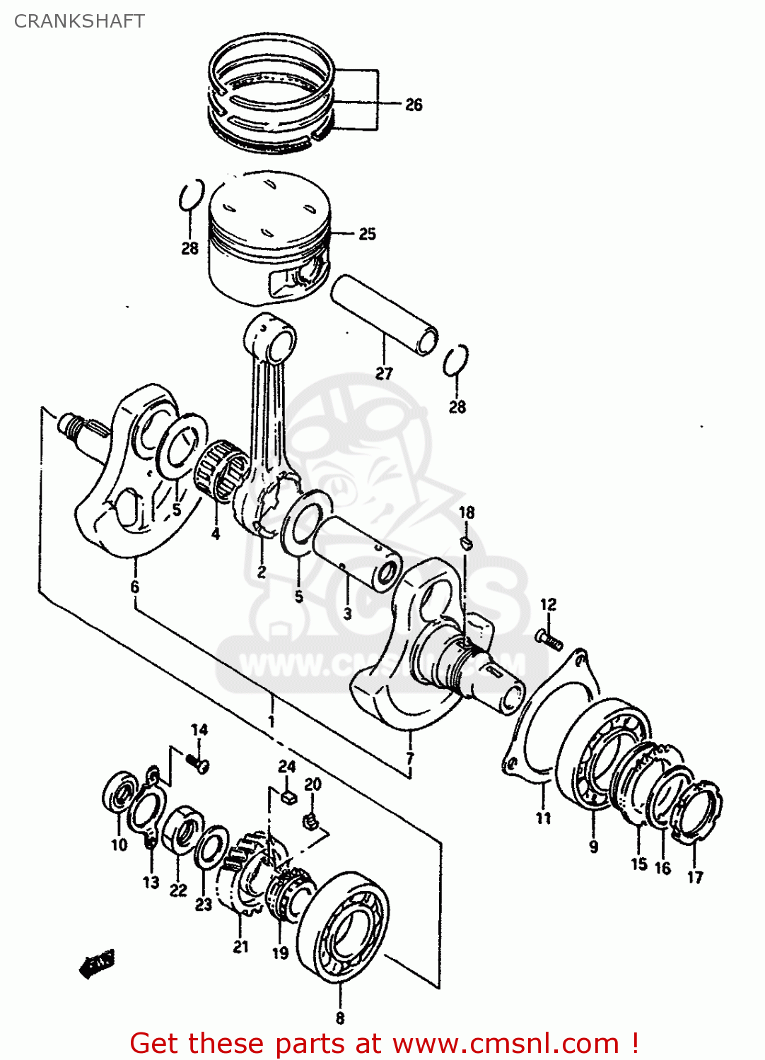CRANKSHAFT DR650RS 1990 (L) (2 4 15 E16 E17 E18 E21 E22 E24 E25 E34 E39 E53