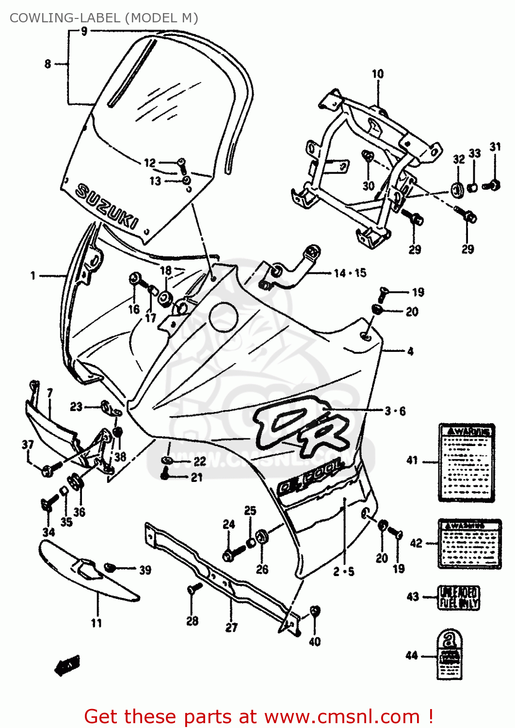 COWLING-LABEL (MODEL M) DR650RS 1991 (M) (2 4 15 E16 E17 E18 E21 E22 E24 E25 E34 E39 E53