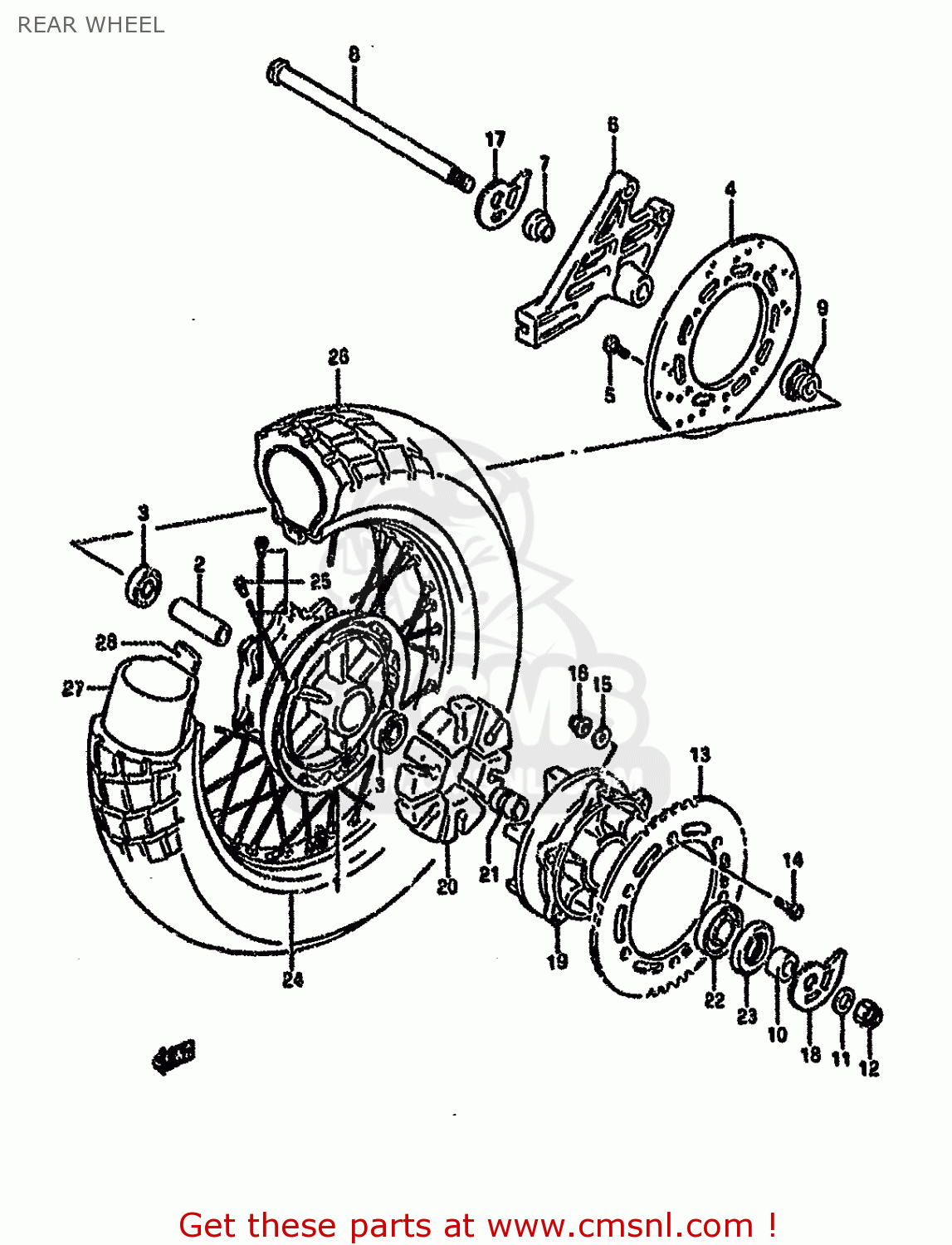 REAR WHEEL DR650RSE 1991 (M) (2 4 15 16 E17 E18 E21 E22 E24 E25 E34 E39 E53