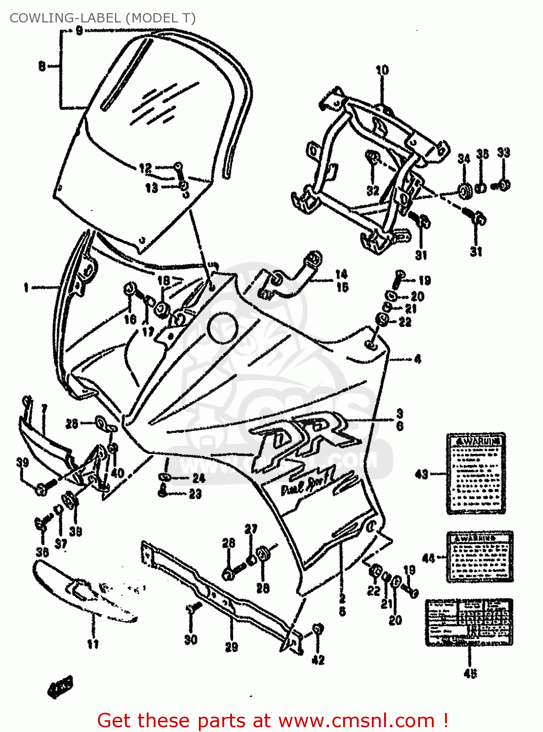COWLING-LABEL (MODEL T) DR650RSE 1992 (N) (E2 E4 E15 E16 E17 E18 E21 E22 E24 E25 E34 E53