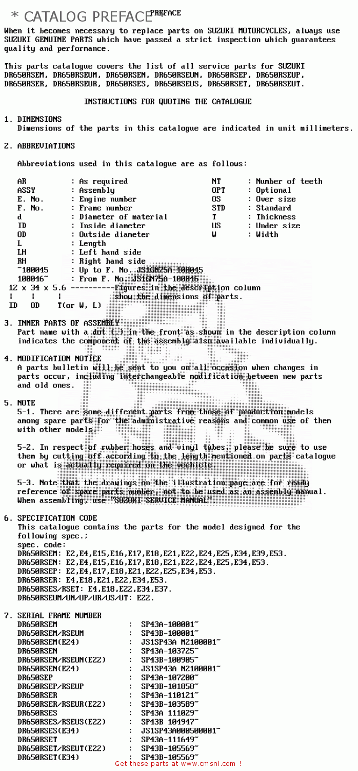 * CATALOG PREFACE * DR650RSE 1993 (P) (E02 E04 E17 E18 E21 E22 E25 E34 E53)