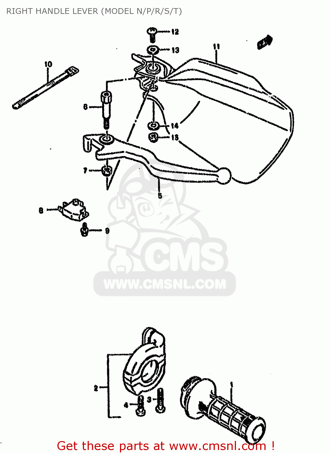 RIGHT HANDLE LEVER (MODEL N/P/R/S/T) DR650RSEU 1993 (P) GERMANY (E22)