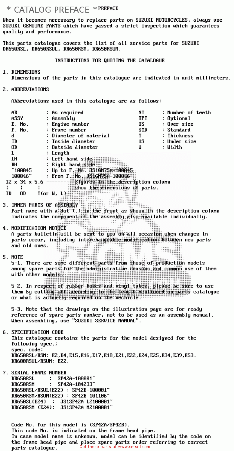 * CATALOG PREFACE * DR650RSU 1990 (L) GERMANY (E22)