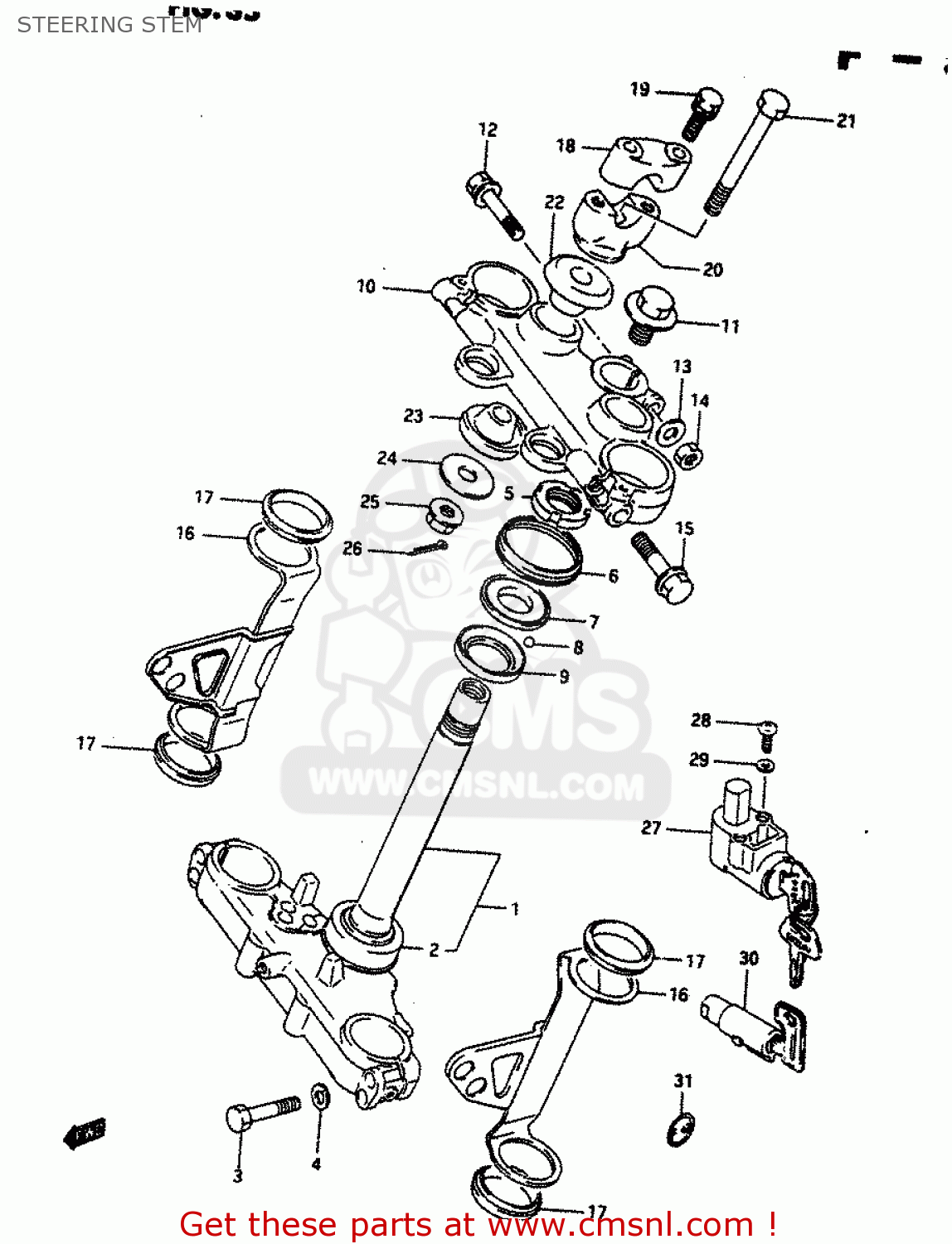 STEERING STEM DR650RU 1990 (L) WGERMANY AUSTRALIA (E22 E24)