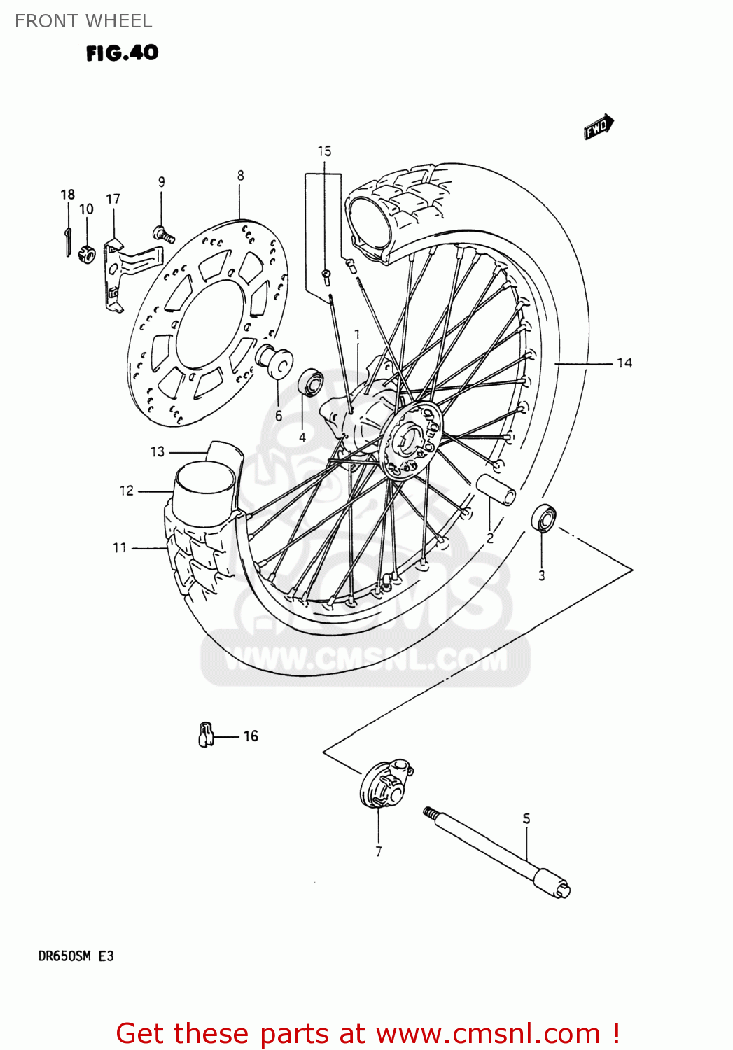 FRONT WHEEL DR650S 1990 (L) USA (E03)