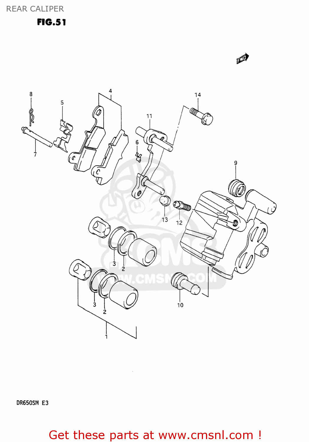 REAR CALIPER DR650S 1990 (L) USA (E03)