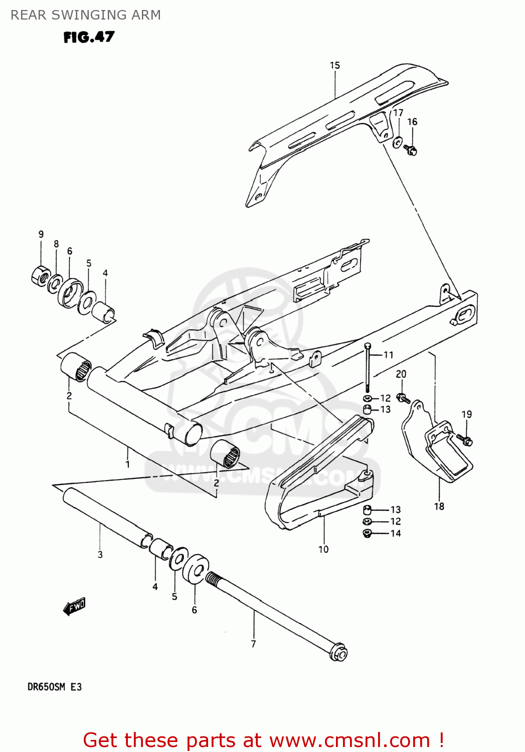 REAR SWINGING ARM DR650S 1991 (M) USA (E03)