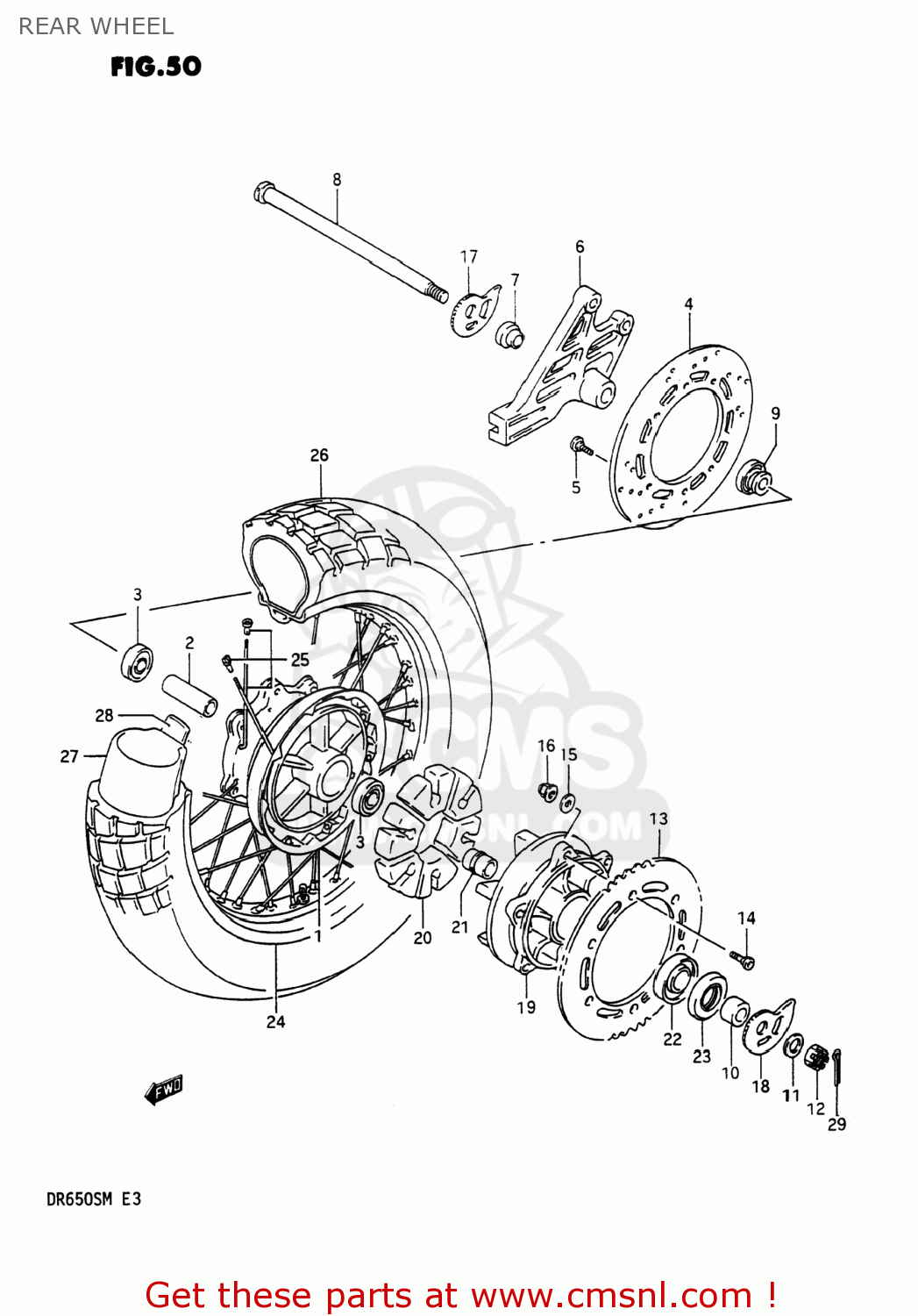REAR WHEEL DR650S 1991 (M) USA (E03)