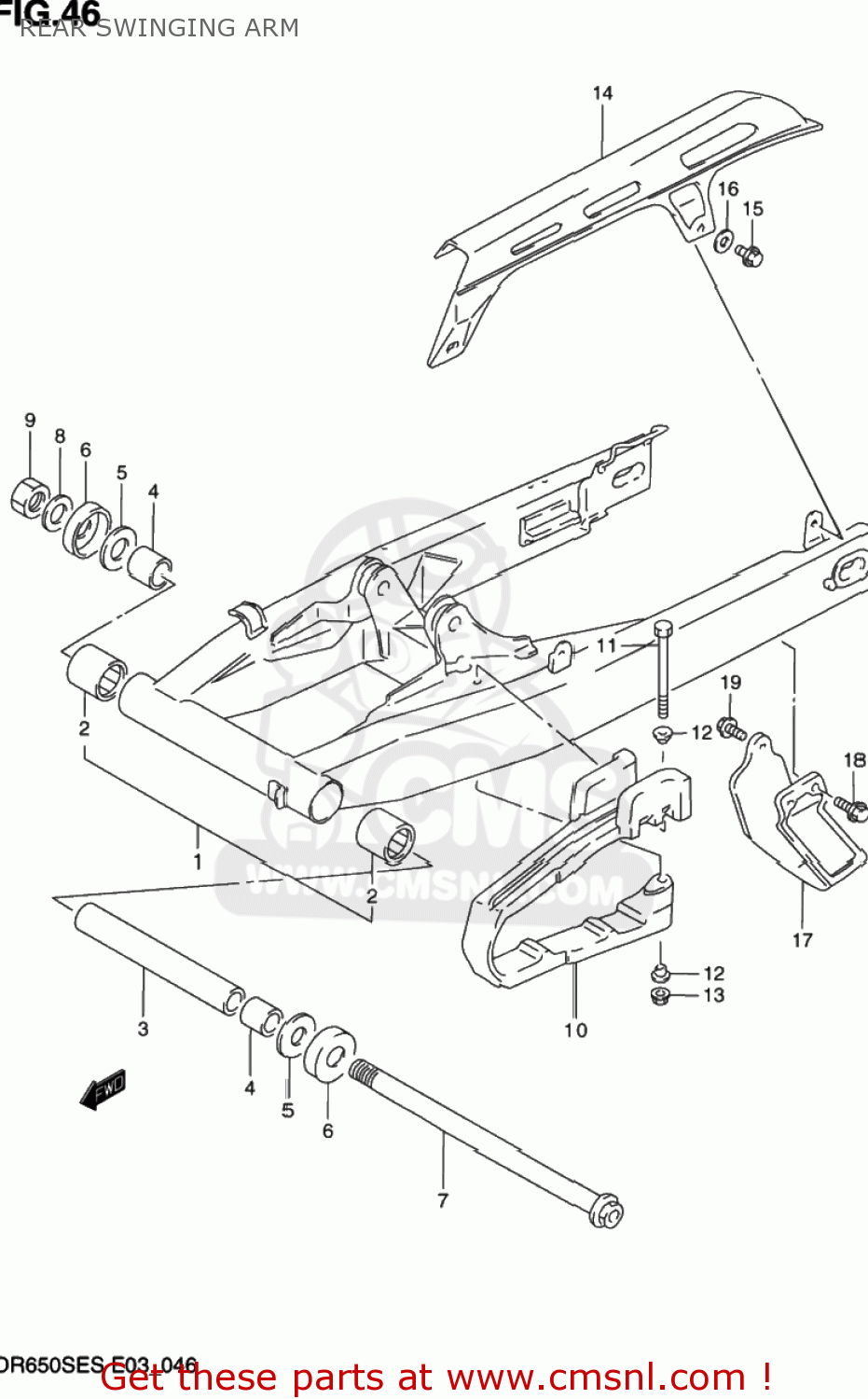 REAR SWINGING ARM DR650SE 1992 (N) USA (E03)