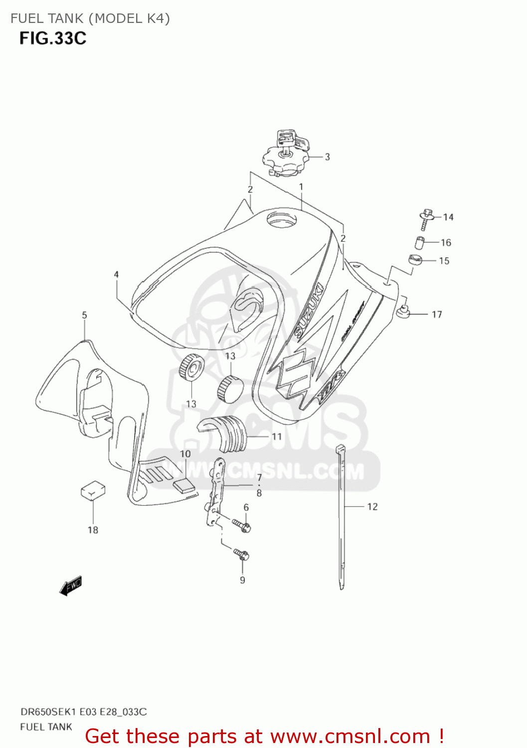 FUEL TANK (MODEL K4) DR650SE 2002 (K2) USA (E03)