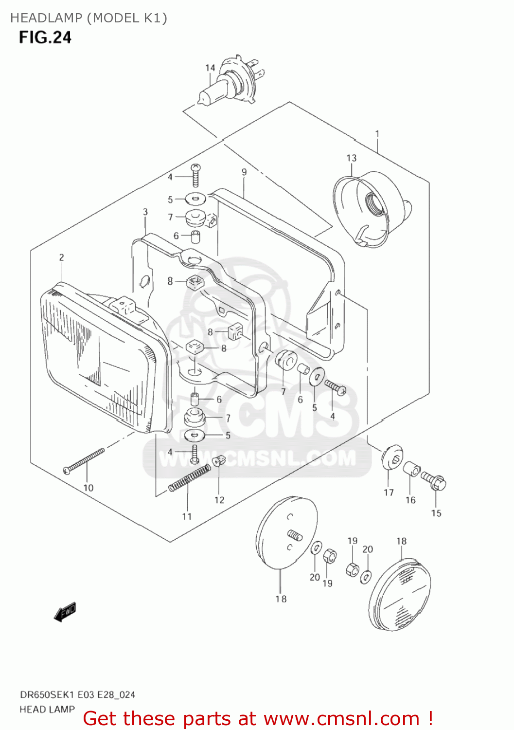 HEADLAMP (MODEL K1) DR650SE 2003 (K3) USA (E03)