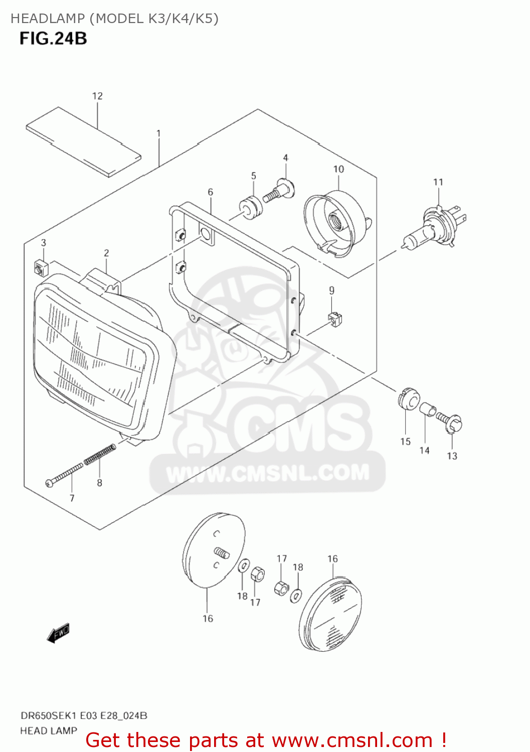 HEADLAMP (MODEL K3/K4/K5) DR650SE 2003 (K3) USA (E03)