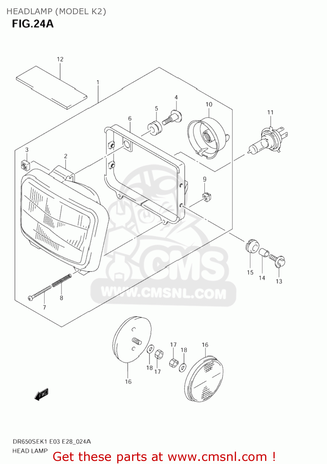 HEADLAMP (MODEL K2) DR650SE 2004 (K4) USA (E03)