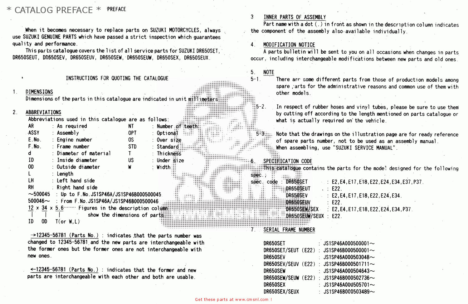 * CATALOG PREFACE * DR650SEU 1997 (V) GERMANY (E22)