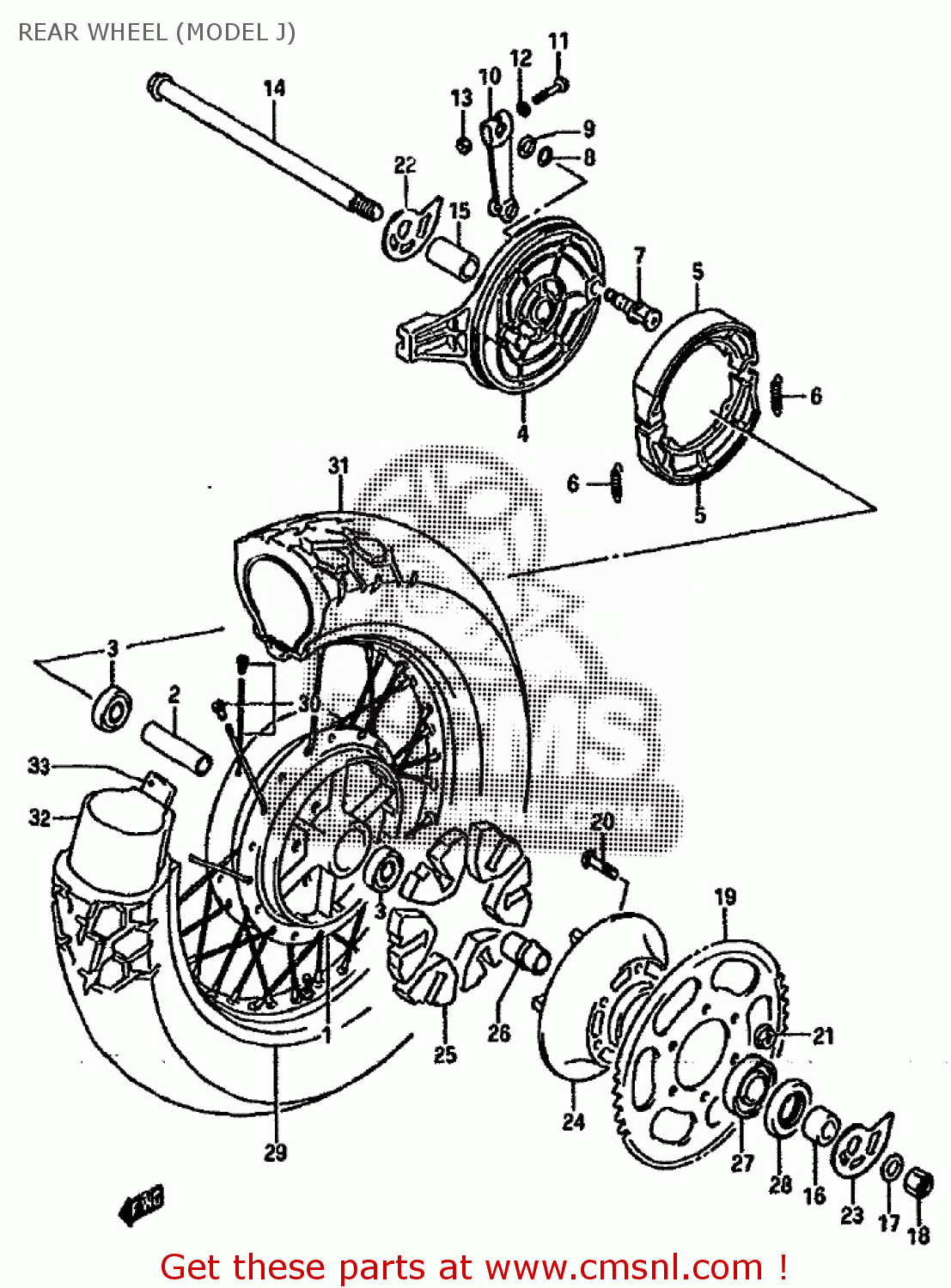 REAR WHEEL (MODEL J) DR750S 1988 (J) (E04 E18 E22 E34 E75 E77)