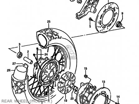 REAR WHEEL (MODEL K) - DR750S 1988 (J) (E04 E18 E22 E34 E75 E77)