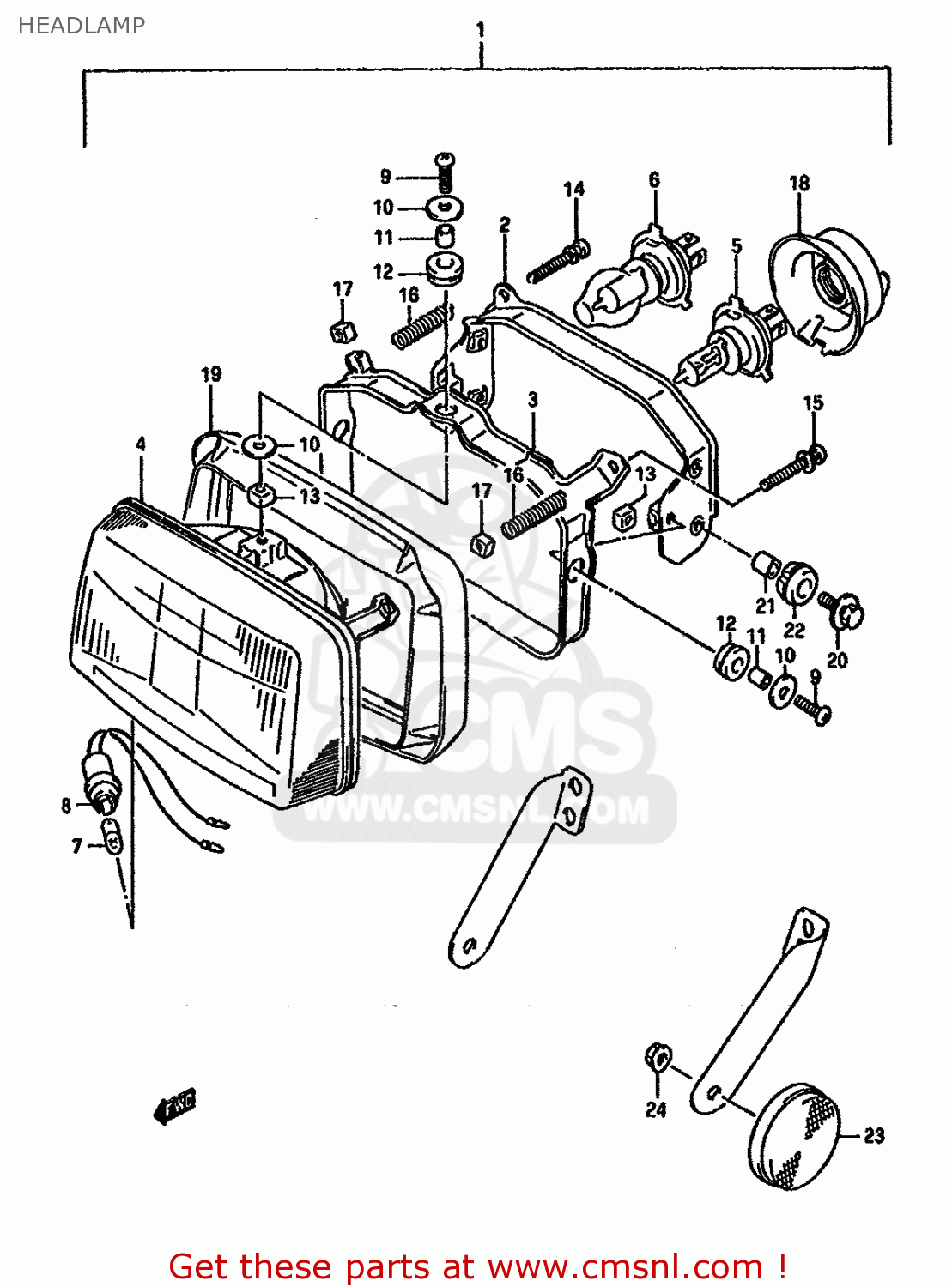 HEADLAMP DR750S 1989 (K) (1 2 4 15 16 E17 E18 E21 E22 E24 E25 E34 E39 E53